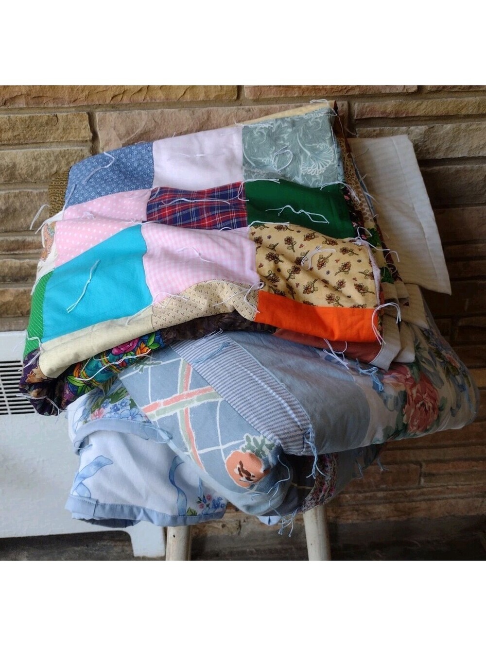 Set of 2 Handmade Quilts Twin Full Patchwork Floral Hand Tied Cottage Country